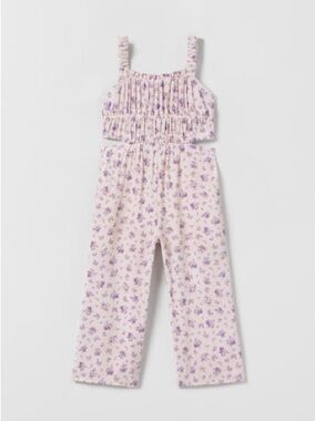 Zara Cream and Lavender Floral Smocked Jumpsuit